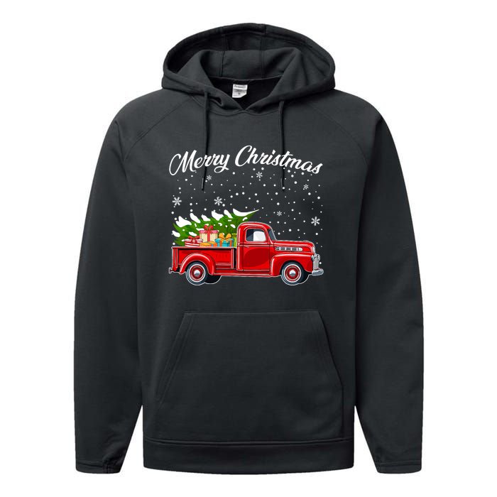 Merry Christmas Red Truck Xmas Performance Fleece Hoodie