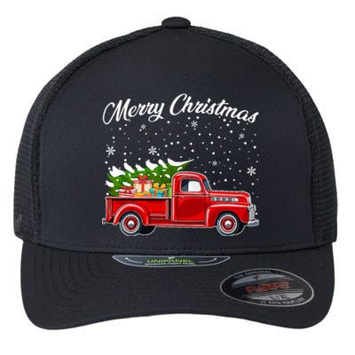 Merry Christmas Red Truck Xmas Flexfit Unipanel Trucker Cap