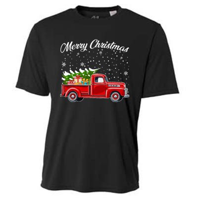 Merry Christmas Red Truck Xmas Cooling Performance Crew T-Shirt