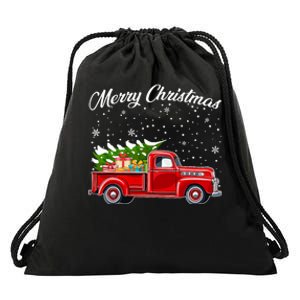 Merry Christmas Red Truck Xmas Drawstring Bag