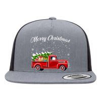 Merry Christmas Red Truck Xmas Flat Bill Trucker Hat