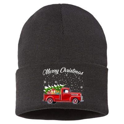 Merry Christmas Red Truck Xmas Sustainable Knit Beanie