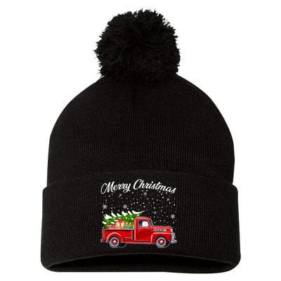 Merry Christmas Red Truck Xmas Pom Pom 12in Knit Beanie