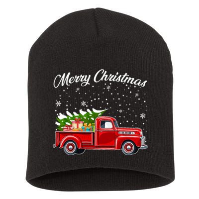 Merry Christmas Red Truck Xmas Short Acrylic Beanie