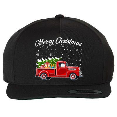 Merry Christmas Red Truck Xmas Wool Snapback Cap