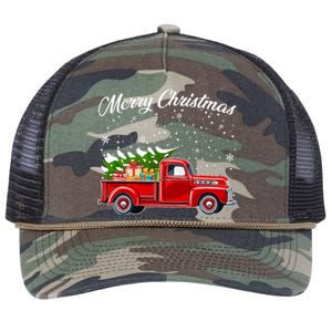 Merry Christmas Red Truck Xmas Retro Rope Trucker Hat Cap