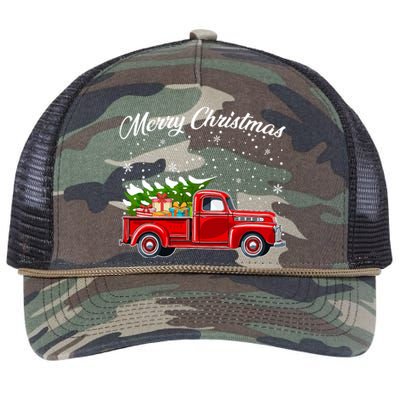 Merry Christmas Red Truck Xmas Retro Rope Trucker Hat Cap