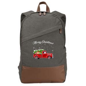 Merry Christmas Red Truck Xmas Cotton Canvas Backpack