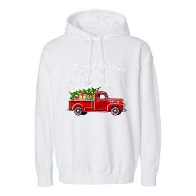 Merry Christmas Red Truck Xmas Garment-Dyed Fleece Hoodie