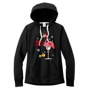 Merry Christmas Retro Reindeer Pink Flamingo Wine Xmas Party Gift Women's Fleece Hoodie