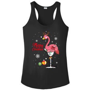 Merry Christmas Retro Reindeer Pink Flamingo Wine Xmas Party Gift Ladies PosiCharge Competitor Racerback Tank