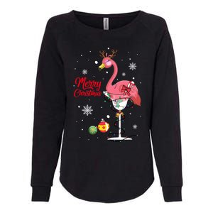 Merry Christmas Retro Reindeer Pink Flamingo Wine Xmas Party Gift Womens California Wash Sweatshirt