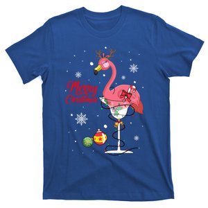 Merry Christmas Retro Reindeer Pink Flamingo Wine Xmas Party Gift T-Shirt