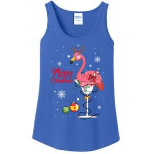 Merry Christmas Retro Reindeer Pink Flamingo Wine Xmas Party Gift Ladies Essential Tank