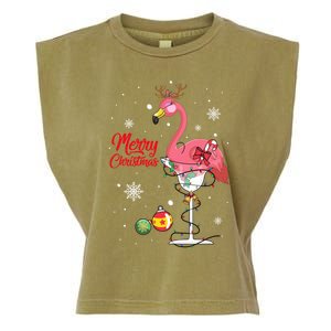 Merry Christmas Retro Reindeer Pink Flamingo Wine Xmas Party Gift Garment-Dyed Women's Muscle Tee