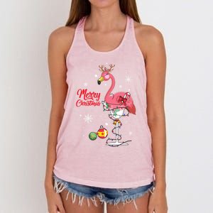 Merry Christmas Retro Reindeer Pink Flamingo Wine Xmas Party Gift Women's Knotted Racerback Tank