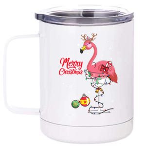 Merry Christmas Retro Reindeer Pink Flamingo Wine Xmas Party Gift 12 oz Stainless Steel Tumbler Cup