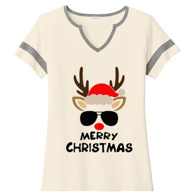 Merry Christmas Reindeer Xmas Family Ladies Halftime Notch Neck Tee