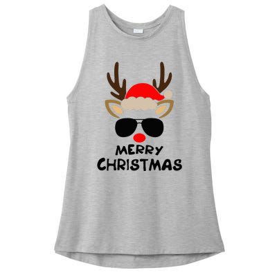 Merry Christmas Reindeer Xmas Family Ladies PosiCharge Tri-Blend Wicking Tank