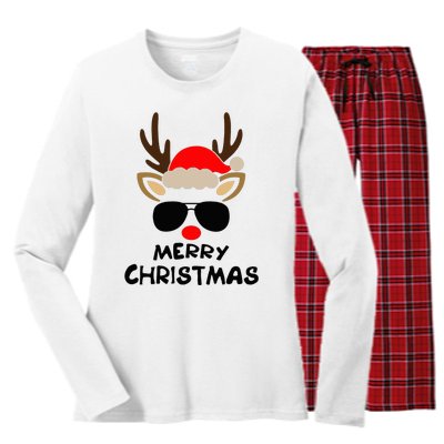 Merry Christmas Reindeer Xmas Family Women's Long Sleeve Flannel Pajama Set 