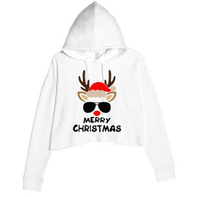 Merry Christmas Reindeer Xmas Family Crop Fleece Hoodie