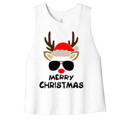 Merry Christmas Reindeer Xmas Family Women's Racerback Cropped Tank