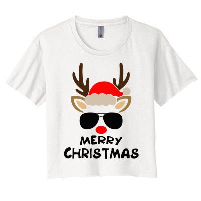 Merry Christmas Reindeer Xmas Family Women's Crop Top Tee