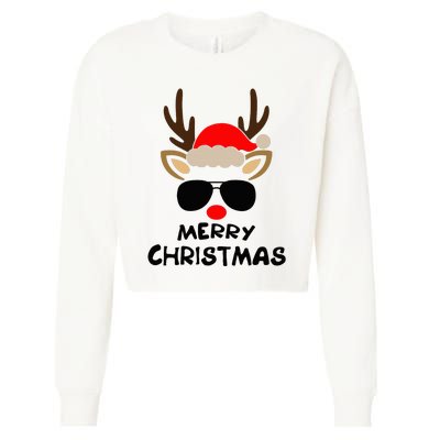 Merry Christmas Reindeer Xmas Family Cropped Pullover Crew