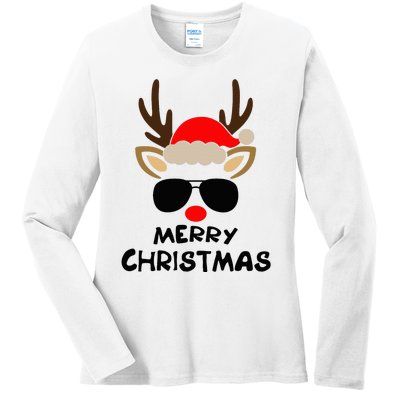 Merry Christmas Reindeer Xmas Family Ladies Long Sleeve Shirt