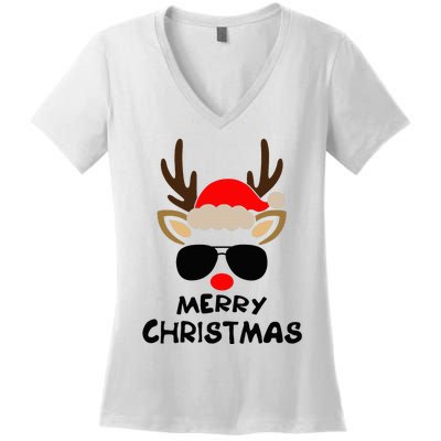 Merry Christmas Reindeer Xmas Family Women's V-Neck T-Shirt