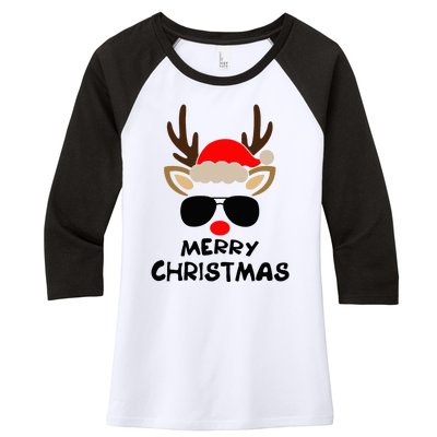 Merry Christmas Reindeer Xmas Family Women's Tri-Blend 3/4-Sleeve Raglan Shirt