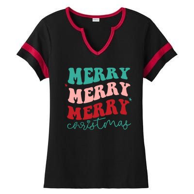 Merry Christmas Retro Fun Holiday Ladies Halftime Notch Neck Tee