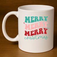 Merry Christmas Retro Fun Holiday 11oz C Handle Ceramic Mug