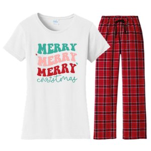 Merry Christmas Retro Fun Holiday Women's Flannel Pajama Set