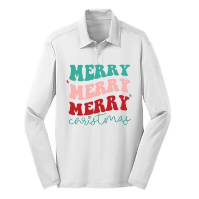 Merry Christmas Retro Fun Holiday Silk Touch Performance Long Sleeve Polo