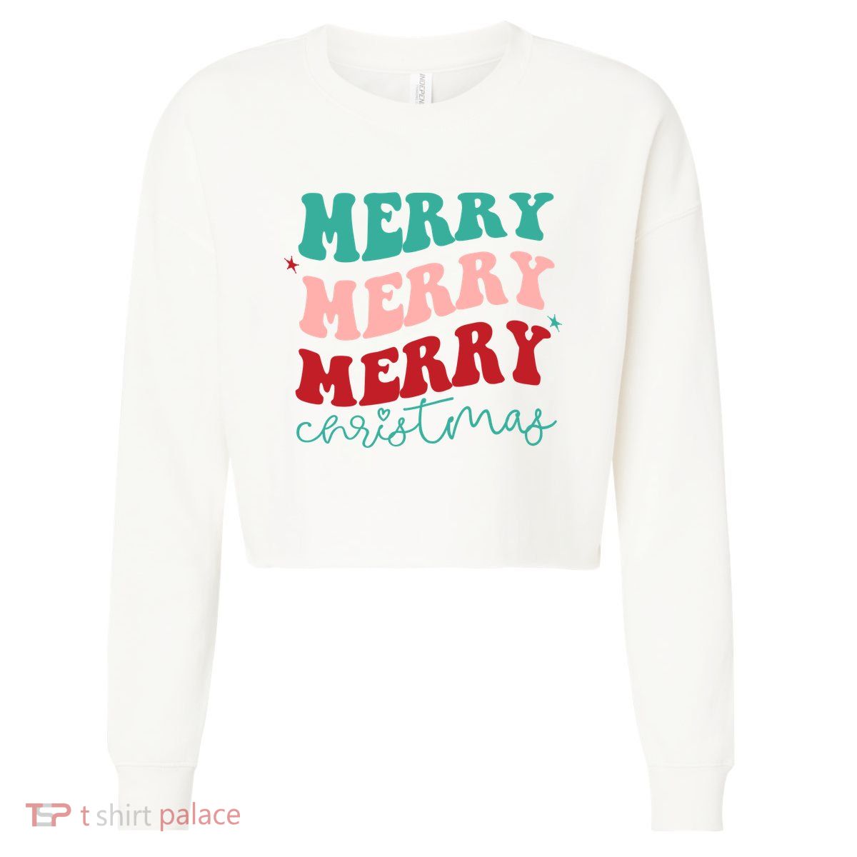 Merry Christmas Retro Fun Holiday Cropped Pullover Crew