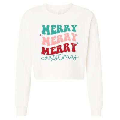 Merry Christmas Retro Fun Holiday Cropped Pullover Crew