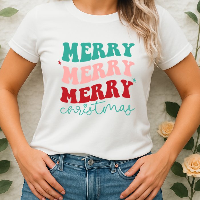 Merry Christmas Retro Fun Holiday Womens T-Shirt