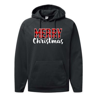 Merry Christmas  Red Buffalo Plaid Xmas  Performance Fleece Hoodie