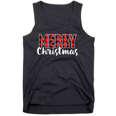 Merry Christmas  Red Buffalo Plaid Xmas  Tank Top