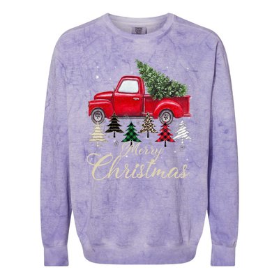 Merry Christmas Retro Xmas Vibes Buffalo Red Truck Pine Tree Colorblast Crewneck Sweatshirt