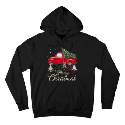 Merry Christmas Retro Xmas Vibes Buffalo Red Truck Pine Tree Hoodie