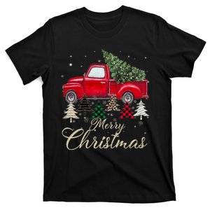 Merry Christmas Retro Xmas Vibes Buffalo Red Truck Pine Tree T-Shirt