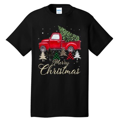 Merry Christmas Retro Xmas Vibes Buffalo Red Truck Pine Tree Tall T-Shirt