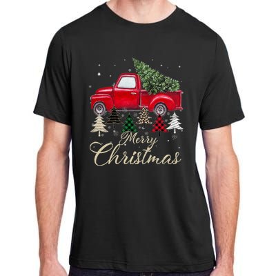 Merry Christmas Retro Xmas Vibes Buffalo Red Truck Pine Tree Adult ChromaSoft Performance T-Shirt