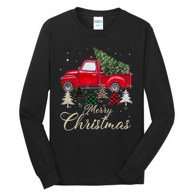 Merry Christmas Retro Xmas Vibes Buffalo Red Truck Pine Tree Tall Long Sleeve T-Shirt