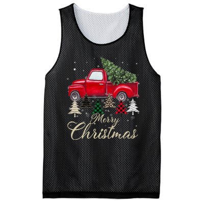 Merry Christmas Retro Xmas Vibes Buffalo Red Truck Pine Tree Mesh Reversible Basketball Jersey Tank