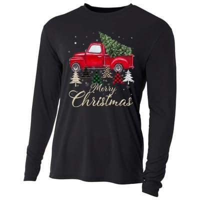 Merry Christmas Retro Xmas Vibes Buffalo Red Truck Pine Tree Cooling Performance Long Sleeve Crew