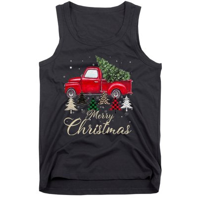 Merry Christmas Retro Xmas Vibes Buffalo Red Truck Pine Tree Tank Top