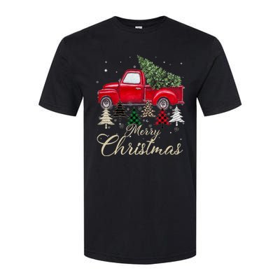 Merry Christmas Retro Xmas Vibes Buffalo Red Truck Pine Tree Softstyle CVC T-Shirt